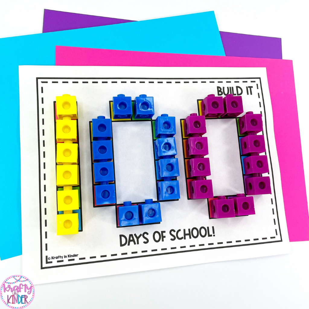 This 100 mat works great with math blocks as a 100th day of school building activity.