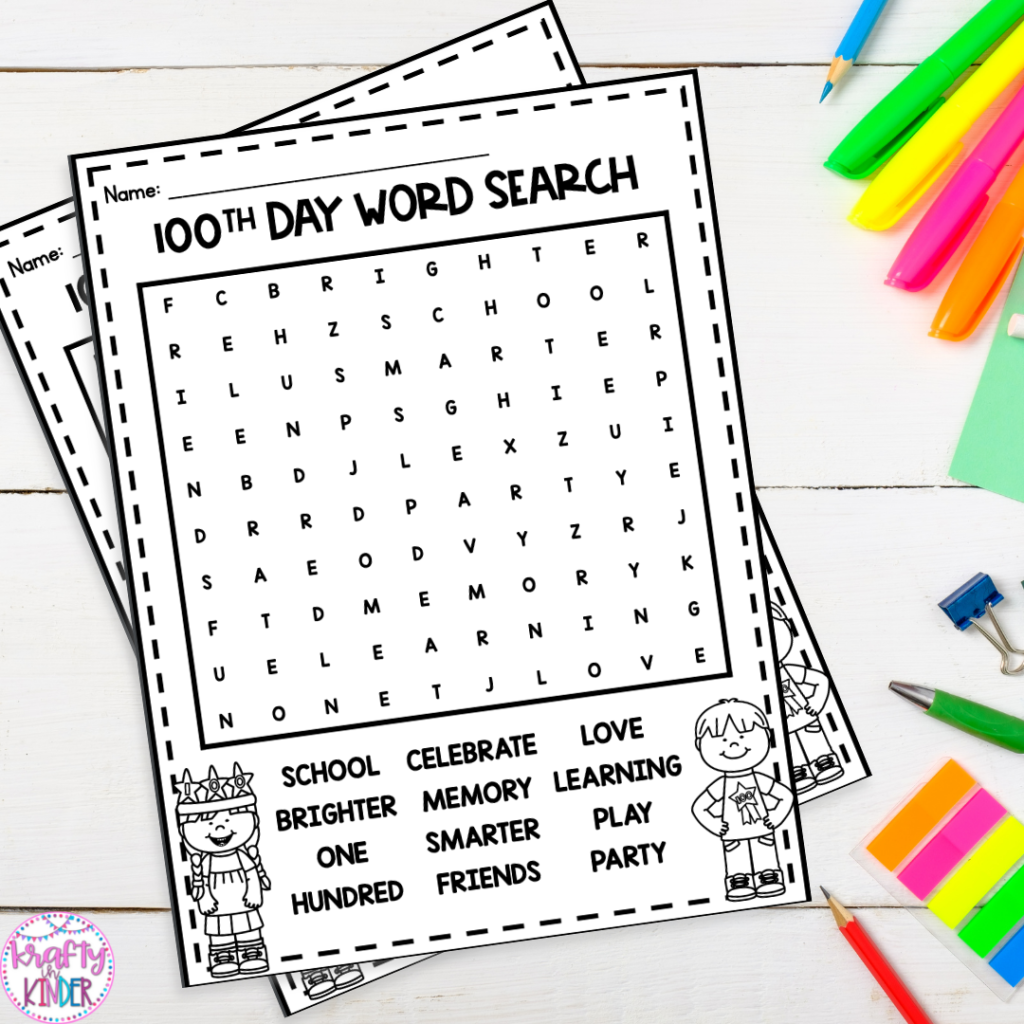 This word search for the 100th day of school is a great way to get in some extra vocabulary practice.