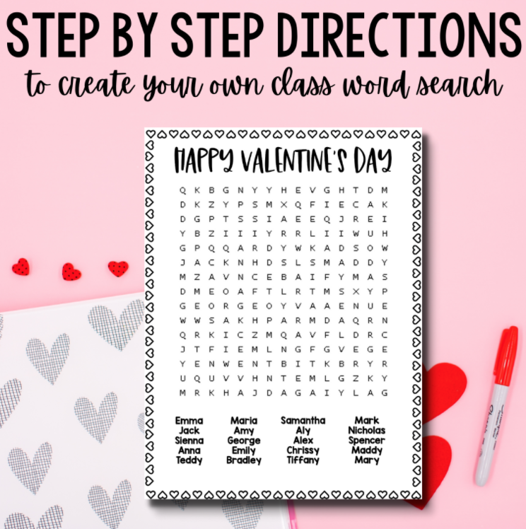 Grab this free Valentine's Day word search template and instructions for personalizing your activity