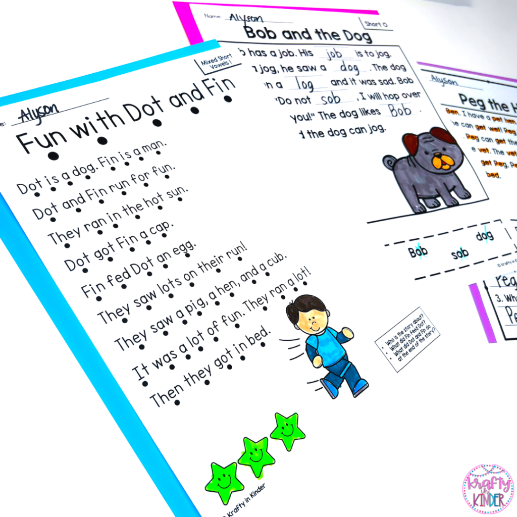 Decodable Reading Passages with dots under each word that students read.