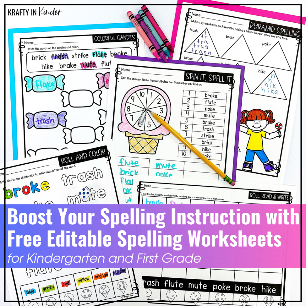 Grab this free set of Editable Spelling Activities for your Kindergarten and First Grade students.