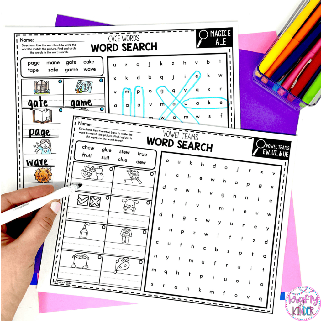 These word searches focus on the magic e and vowel teams. Students will search for words that contain those spelling patterns.