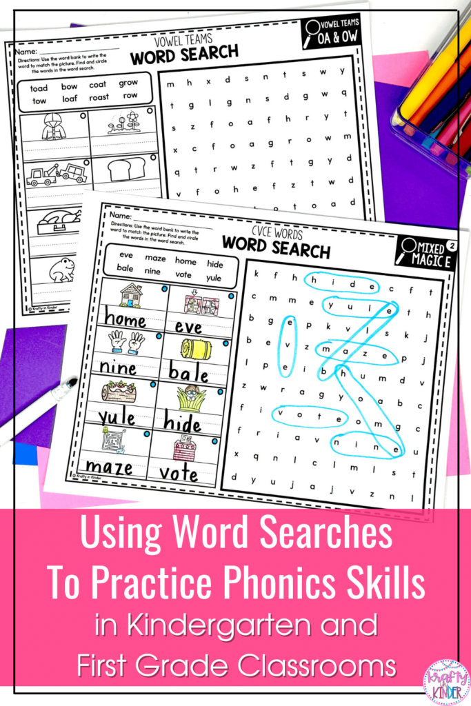 Looking for a fun activity that students can do independently to practice phonics skills like magic e, vowel teams, bossy r and more? Try using word searches to practice these phonics skills! Students in kindergarten and first grade will love these activities and you will love that it keeps them engaged while they are working independently.