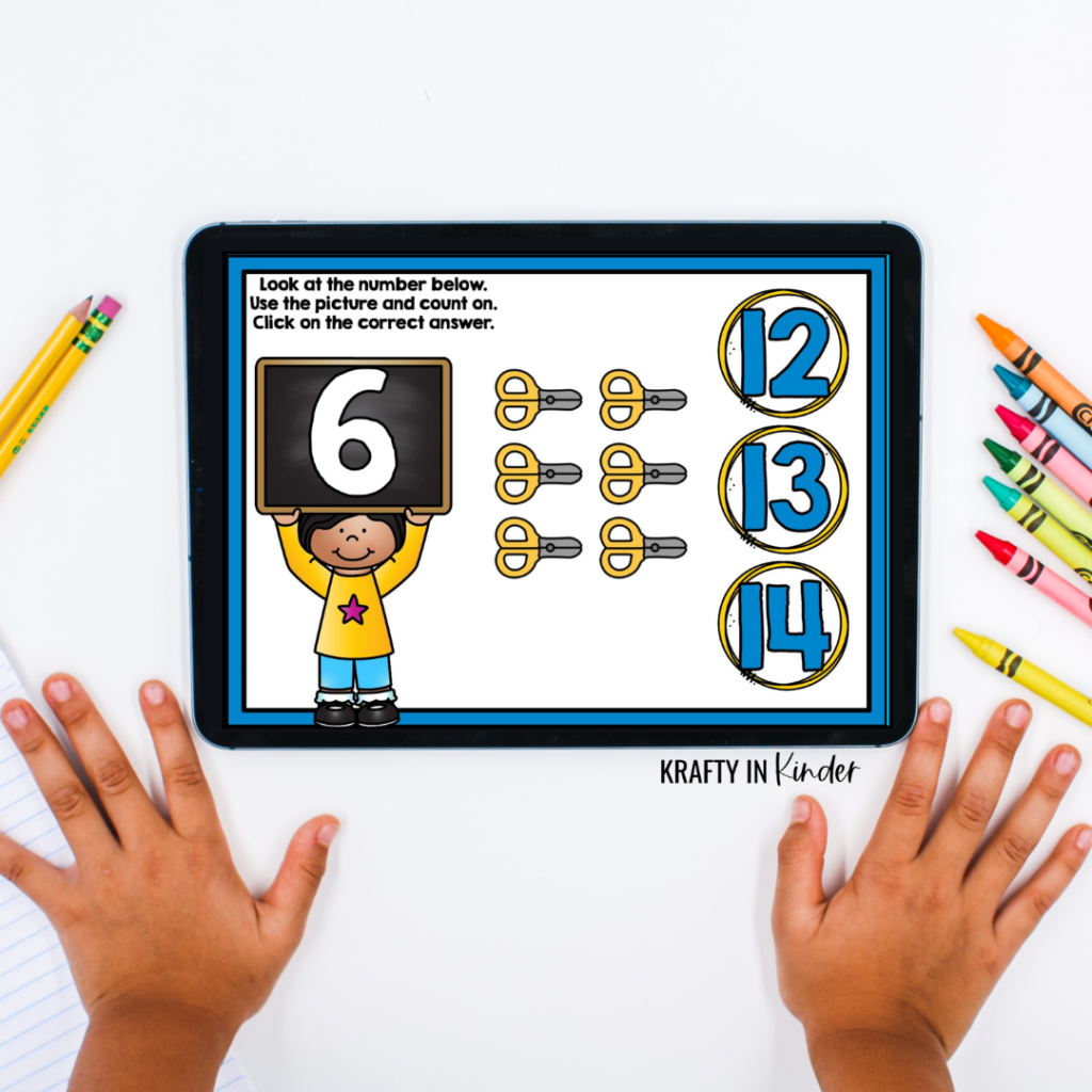 This image shows the counting on addition boom card game for first graders.