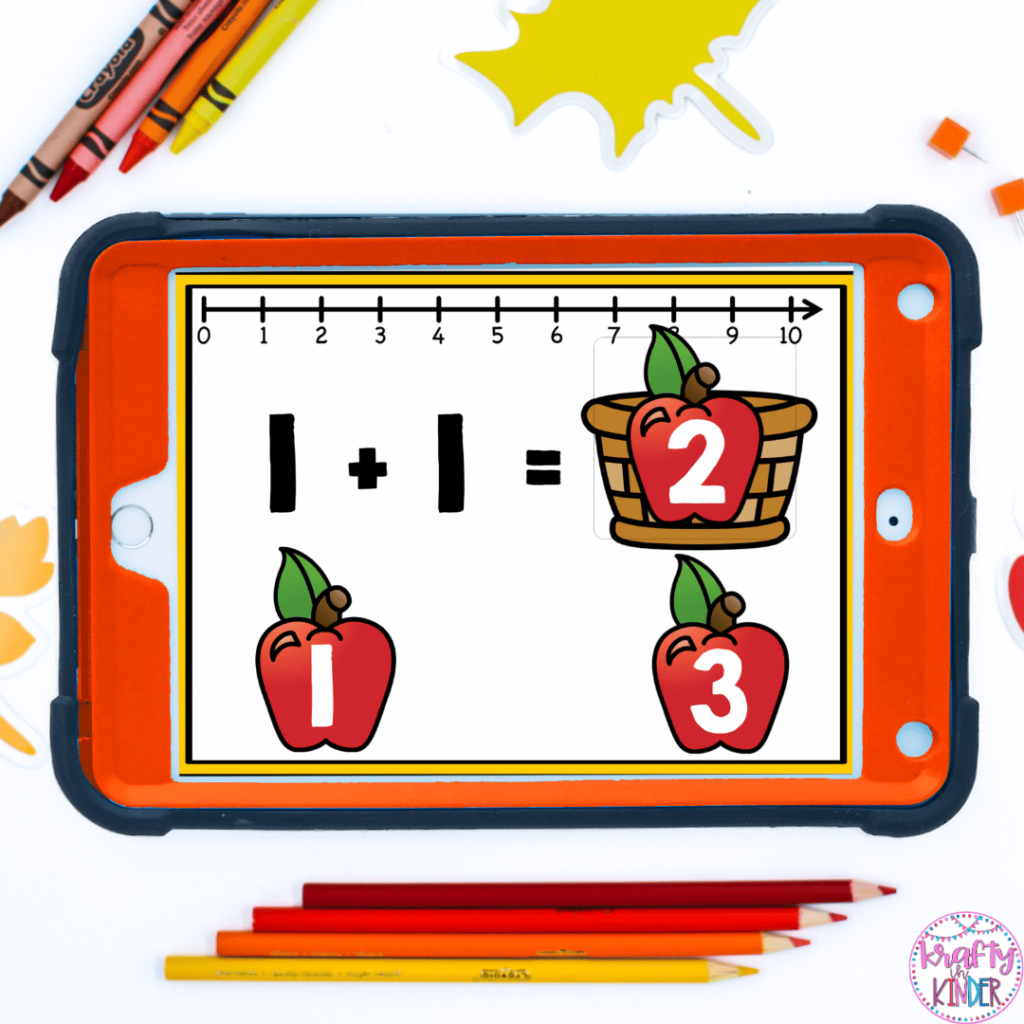 This image highlights fall math games that focus on addition.