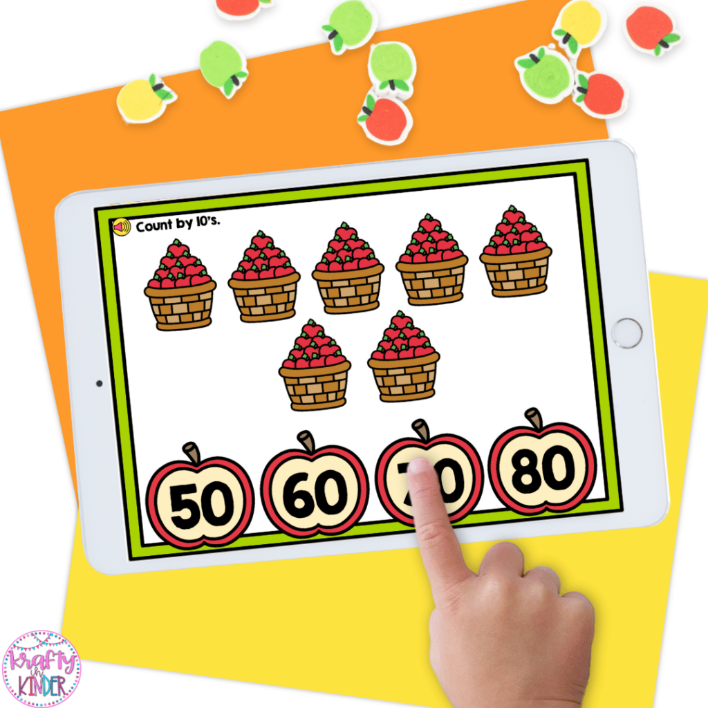 This image features a skip counting fall math game with a fun apple theme that students will love!