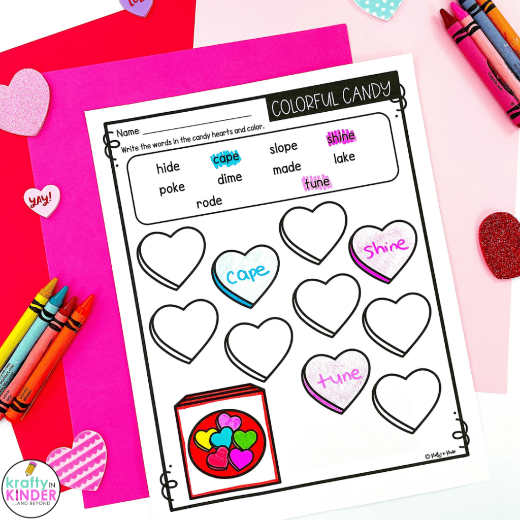 Target spelling words with fun thematic editable spelling activities like the Valentine's themed one shown in this photo.