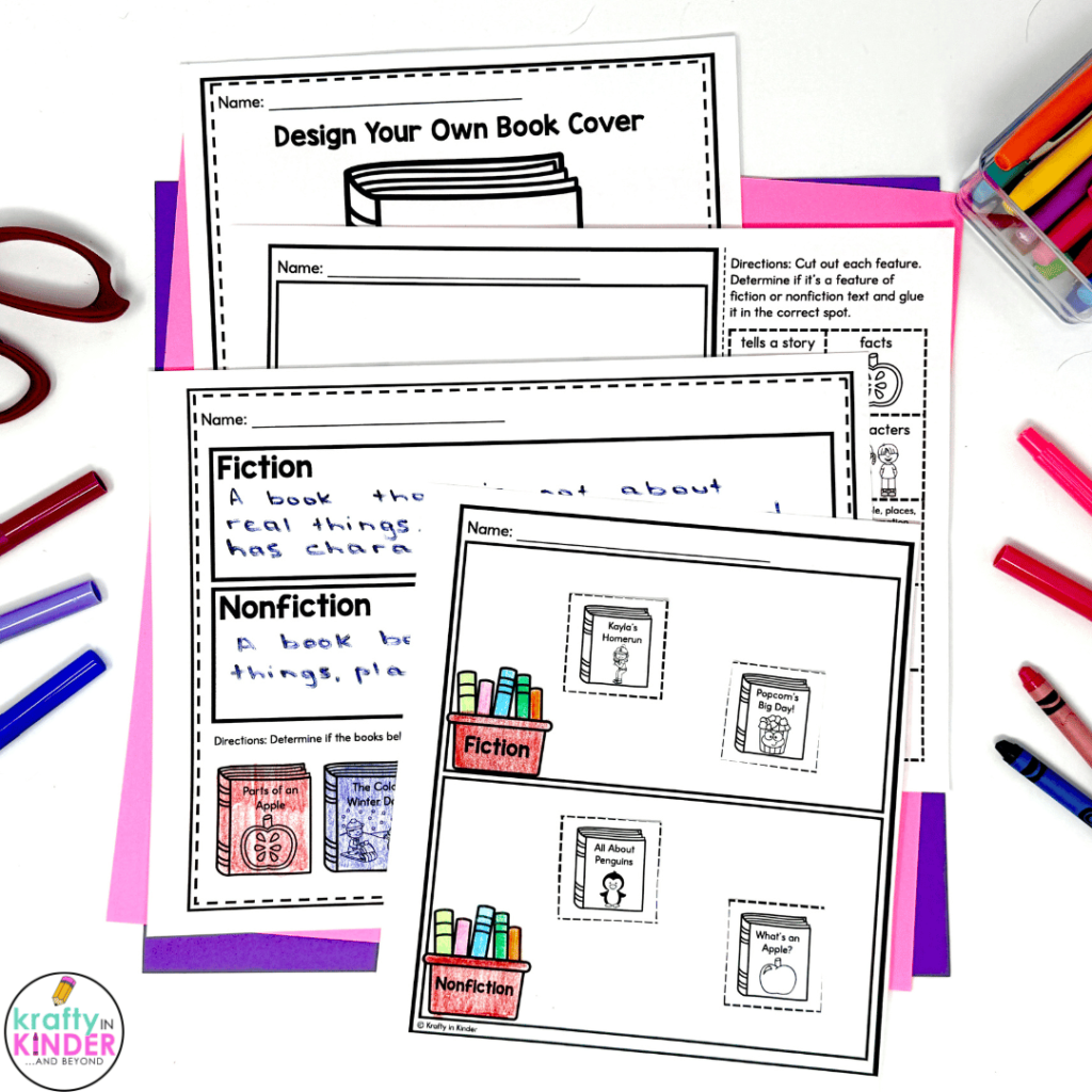 This image provides multiple examples of the worksheets included in the fiction and nonfiction product.