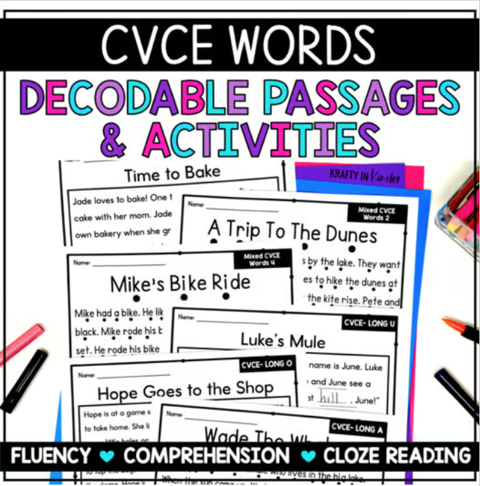 CVCe Words Decodable passages and activities bundle found on TPT.