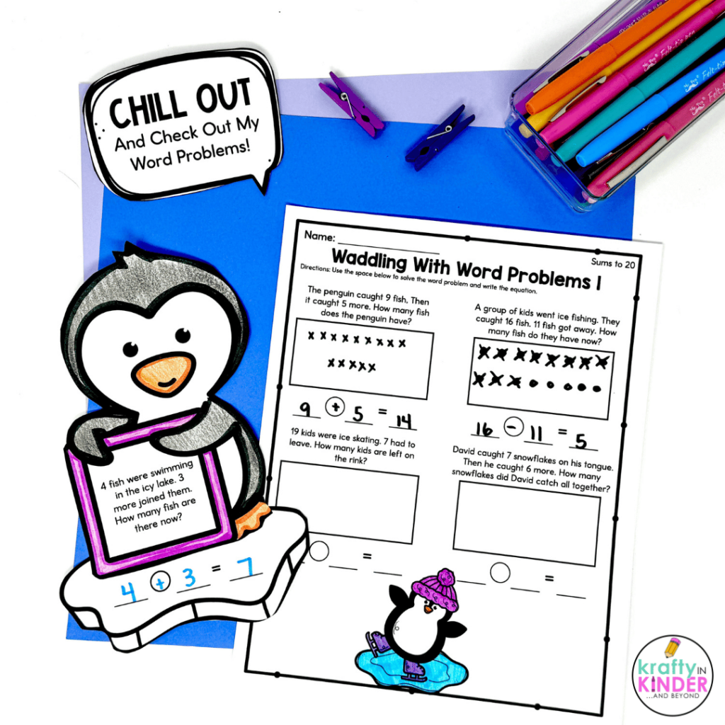 This image highlights a winter math craft with a fun penguin theme!