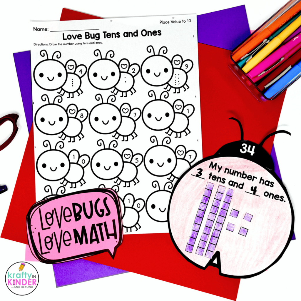 This image showcases my favorite Valentine's Day math craft to practice place value.