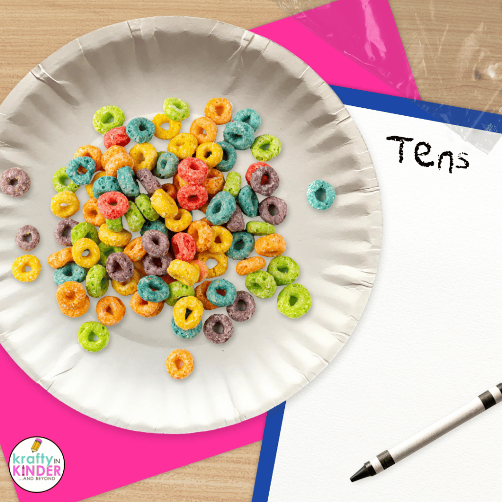 Food like cereal, goldfish and pretzels and can be used when teaching place value.