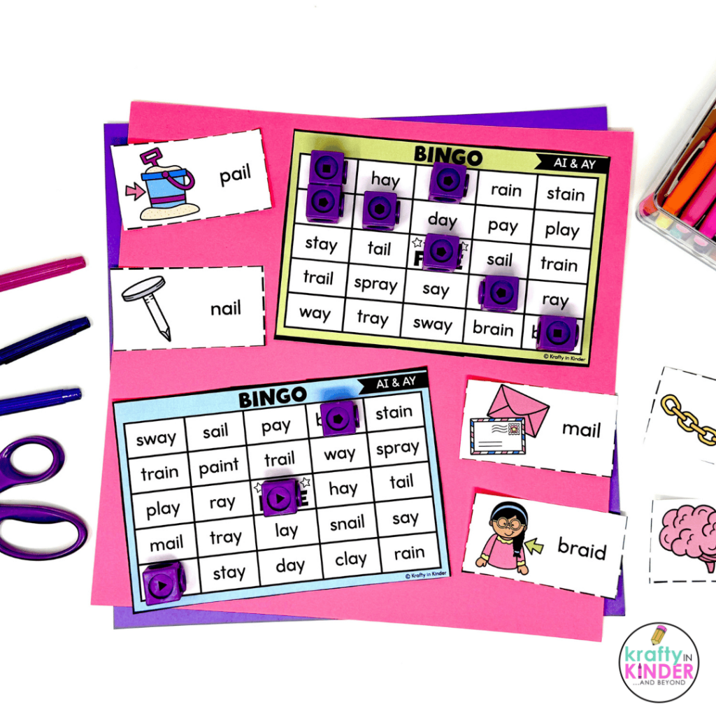 This photo highlights a fun bingo game that can be used when teaching vowel teams.