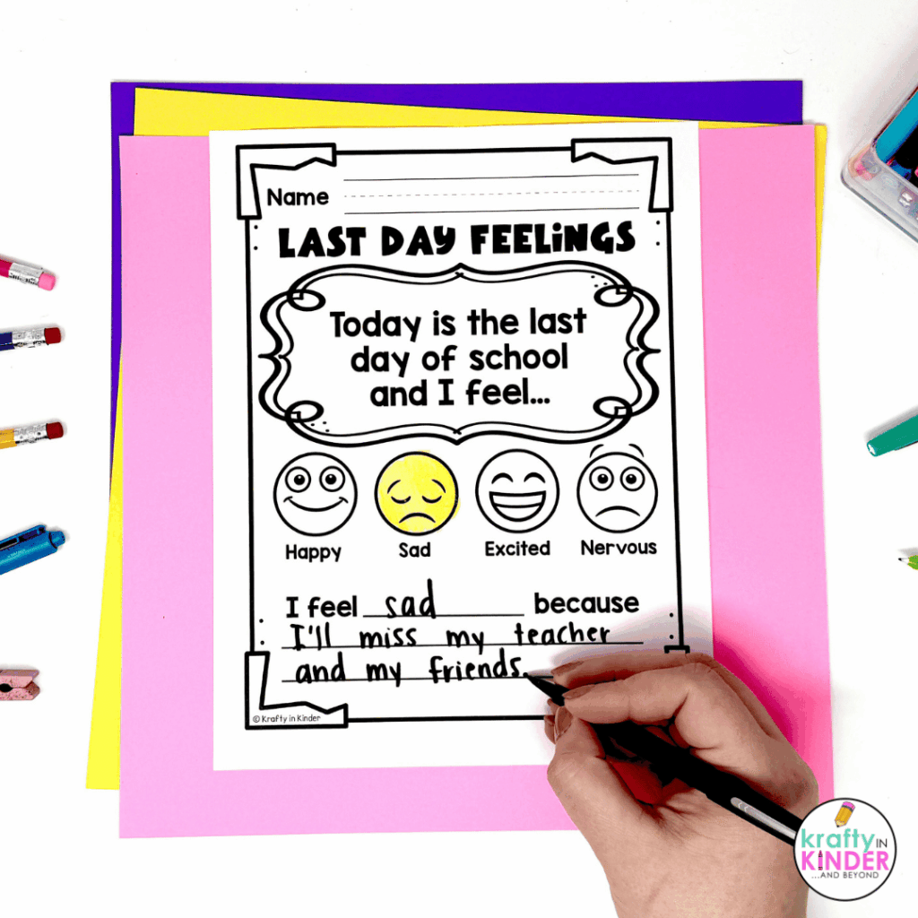 Students can share their last day feelings using no-prep writing pages.