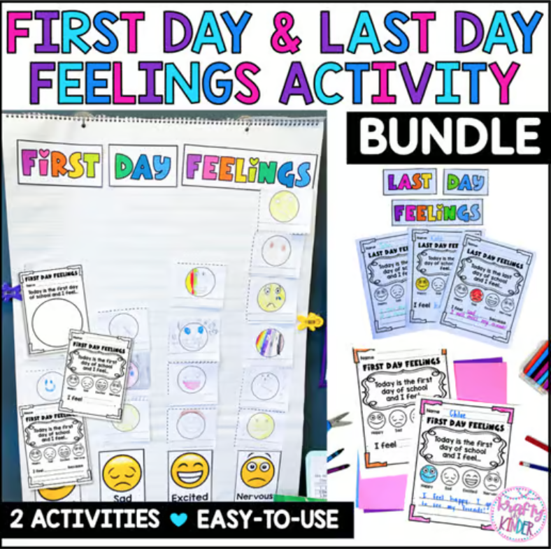 First Day of School feelings activity using First Day Jitters and Last Day of School Activity using Last Day Blues