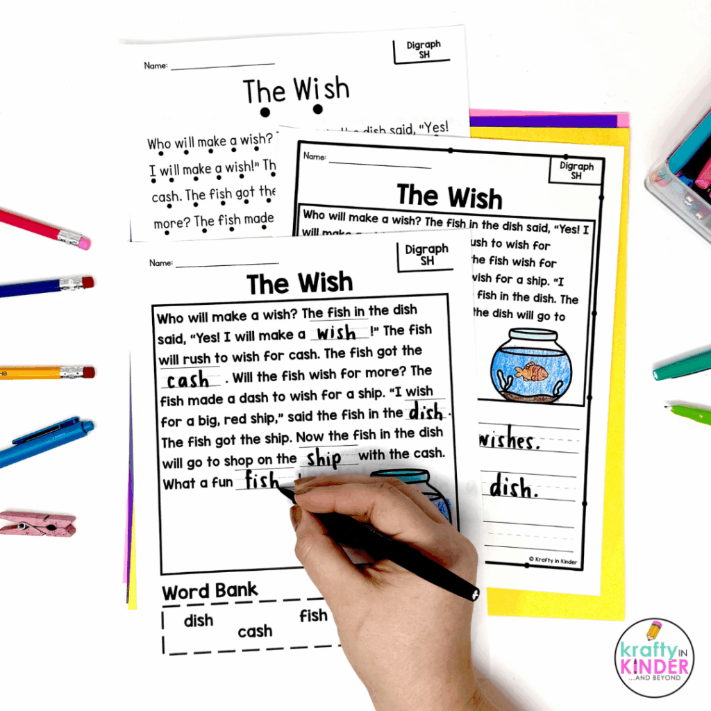 These passages focus on decodable digraph practice for the "sh" sound.