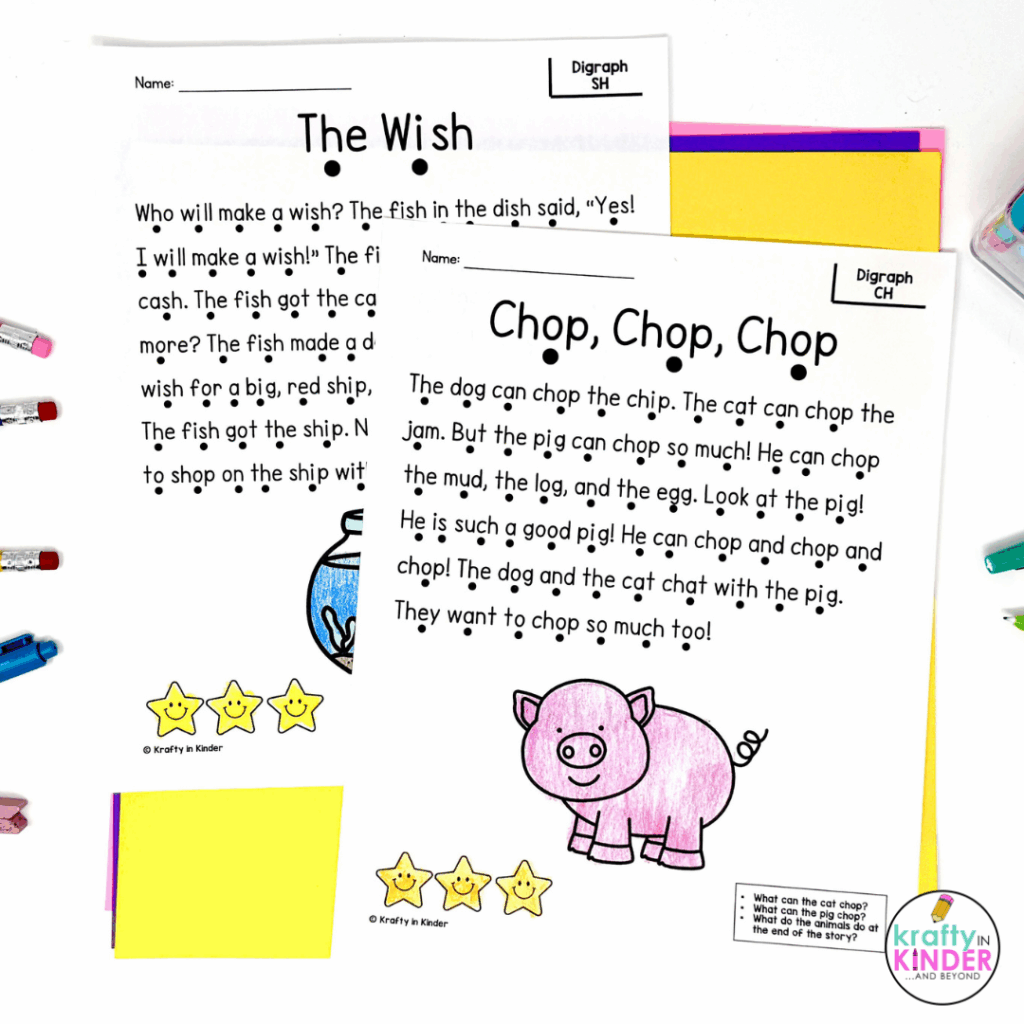 When first using decodable digraph practice pages, students will read using dots under each word.