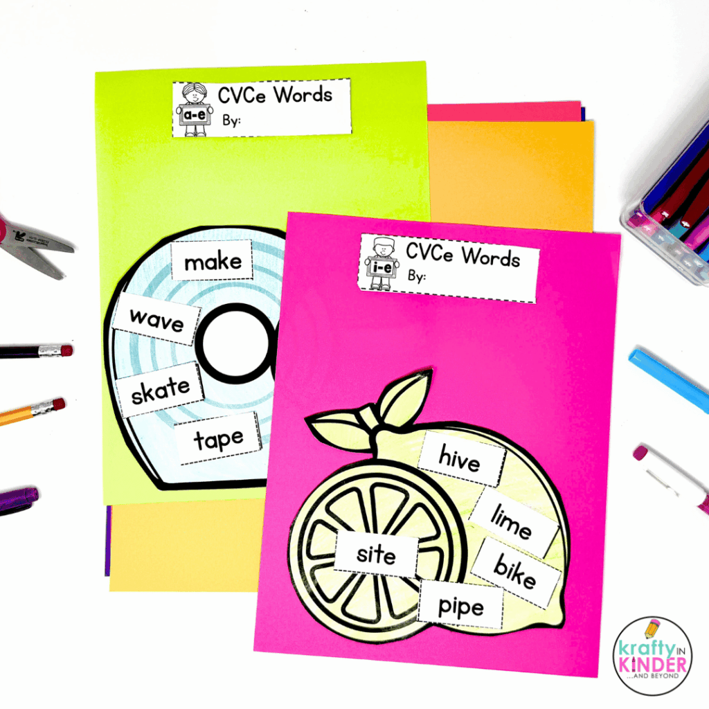 This image highlights crafts that will help students practice CVCe words.