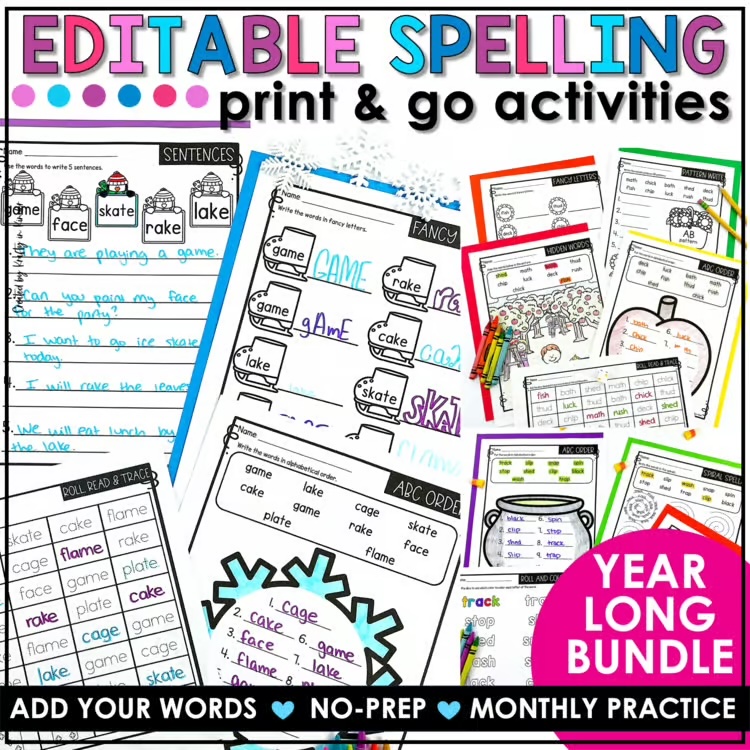Grab these editable print and go spelling activities in my TPT store.