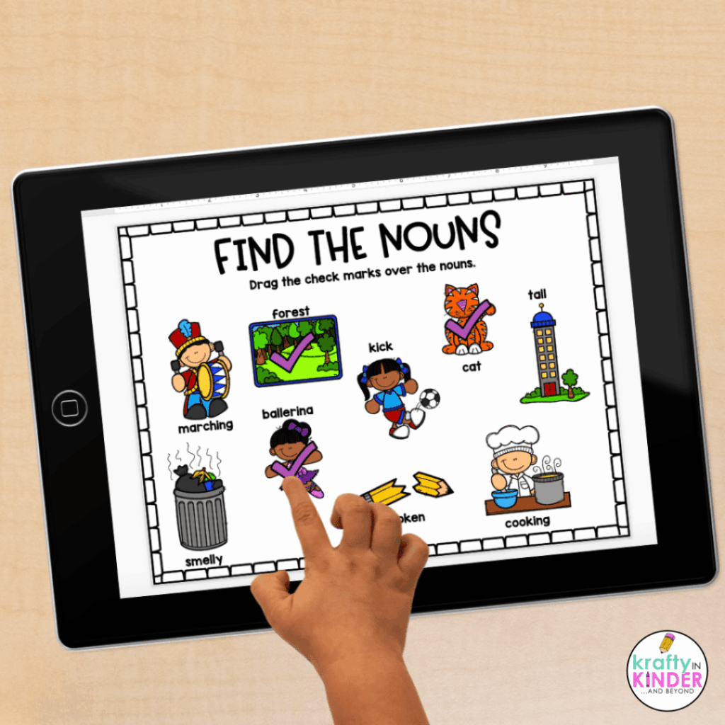 Begin teaching nouns, verbs and adjectives with slides.