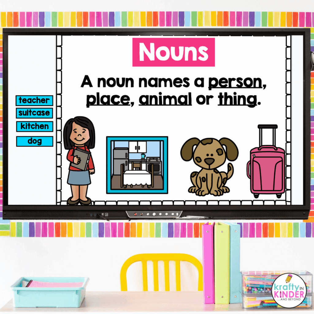 This image shows interactive slides that can be used as part of your whole or small group grammar lessons.