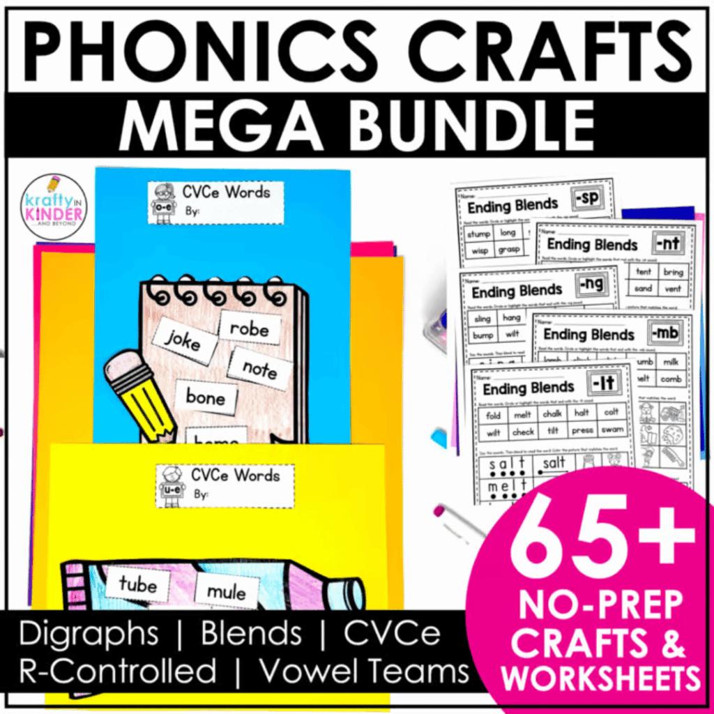 This phonics mega bundle includes over 65 engaging crafts and worksheets.