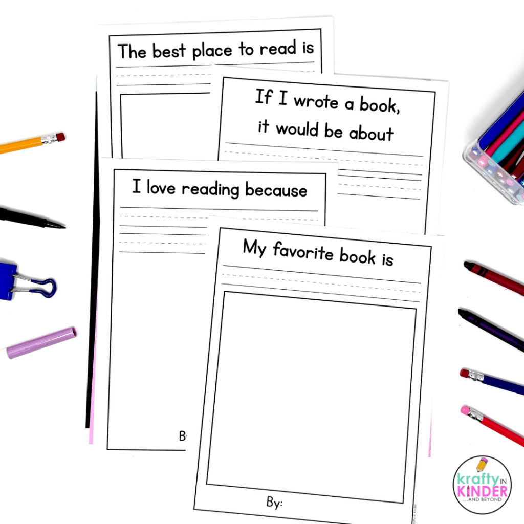 This photo highlights reading week writing prompts the you can use throughout the week.