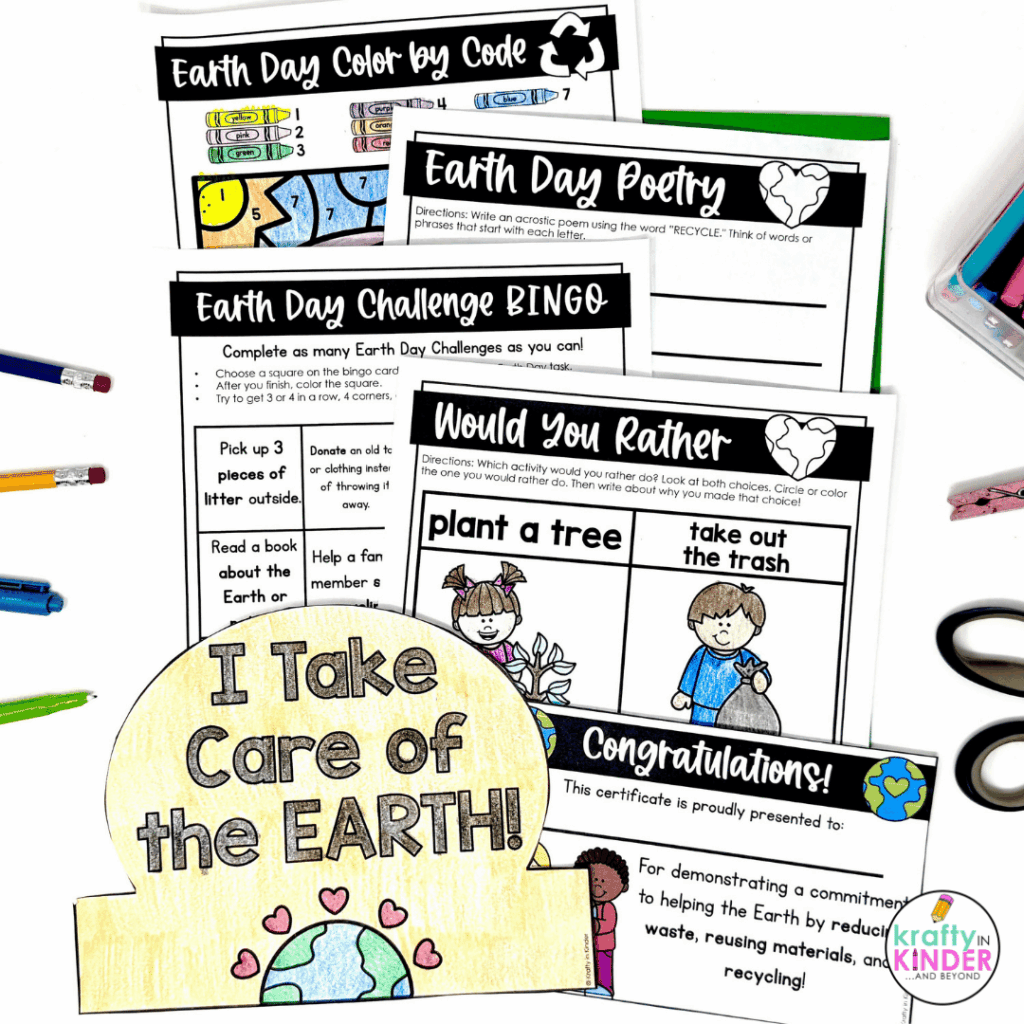 These printable Earth Day activities include writing prompts and Earth Day hat and more.