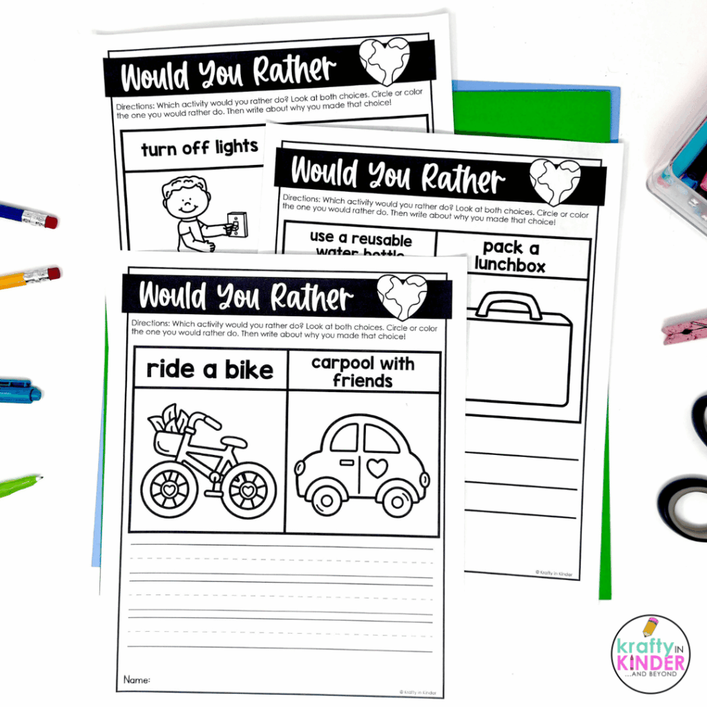 Add Would You Rather writing prompts to your Earth Day activities.