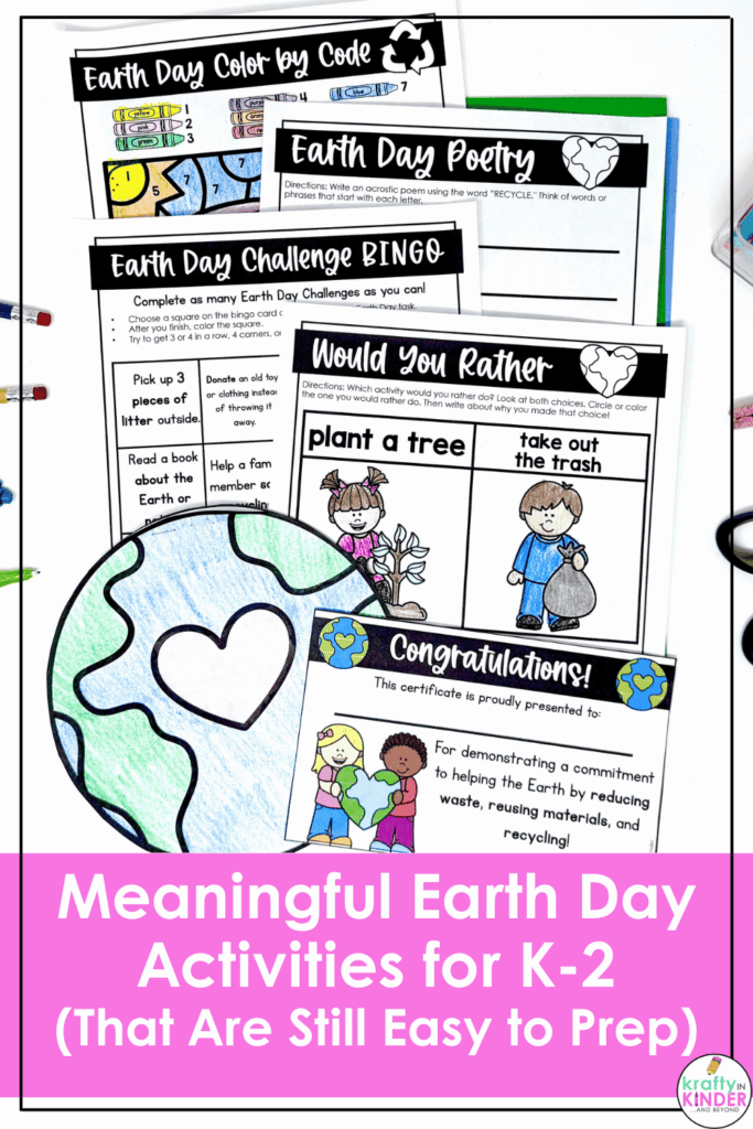 Make Earth Day meaningful and manageable with these easy, low-prep activities for Kindergarten through 2nd grade.
These simple ideas help students explore recycling, caring for the planet, and ways they can make a difference—without adding extra prep to your day. Perfect for busy K–2 teachers who want purposeful learning and engaging results.