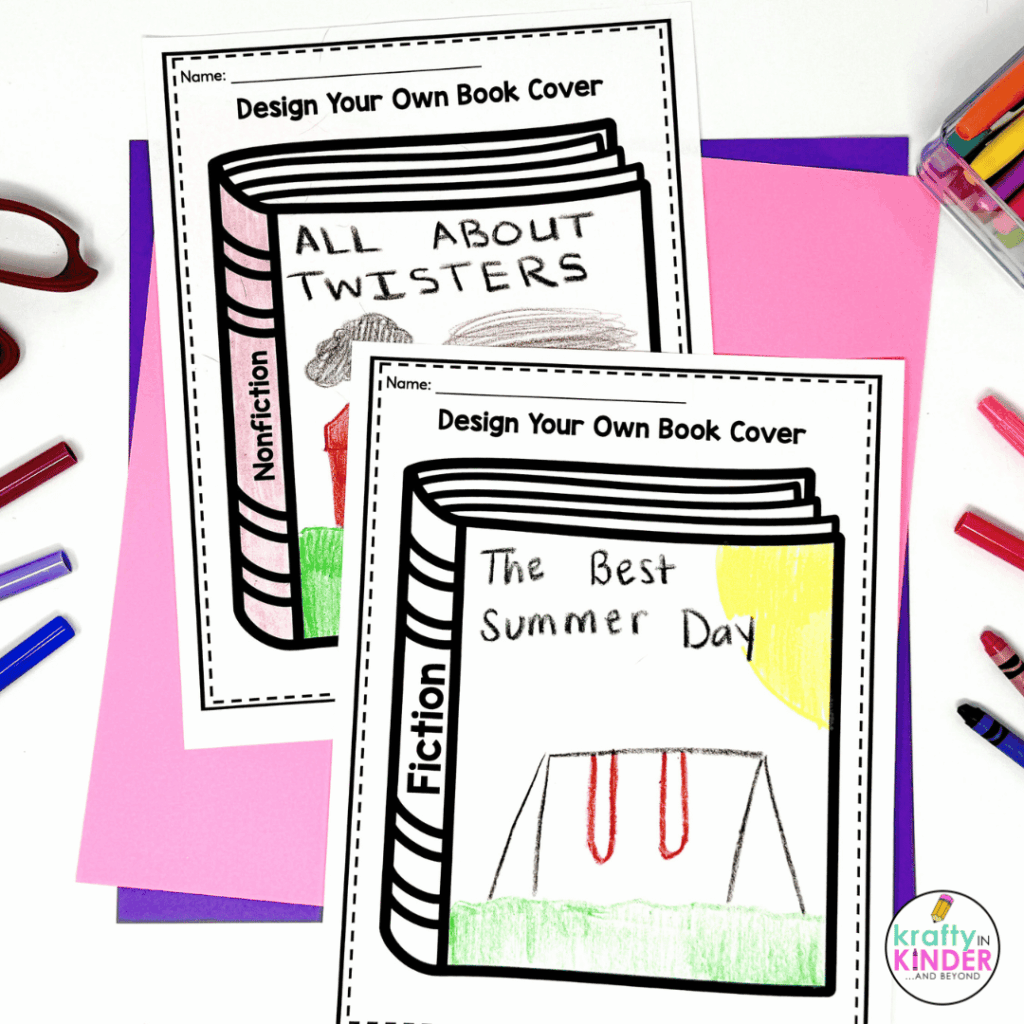 This image shows design your own book cover activities for students.