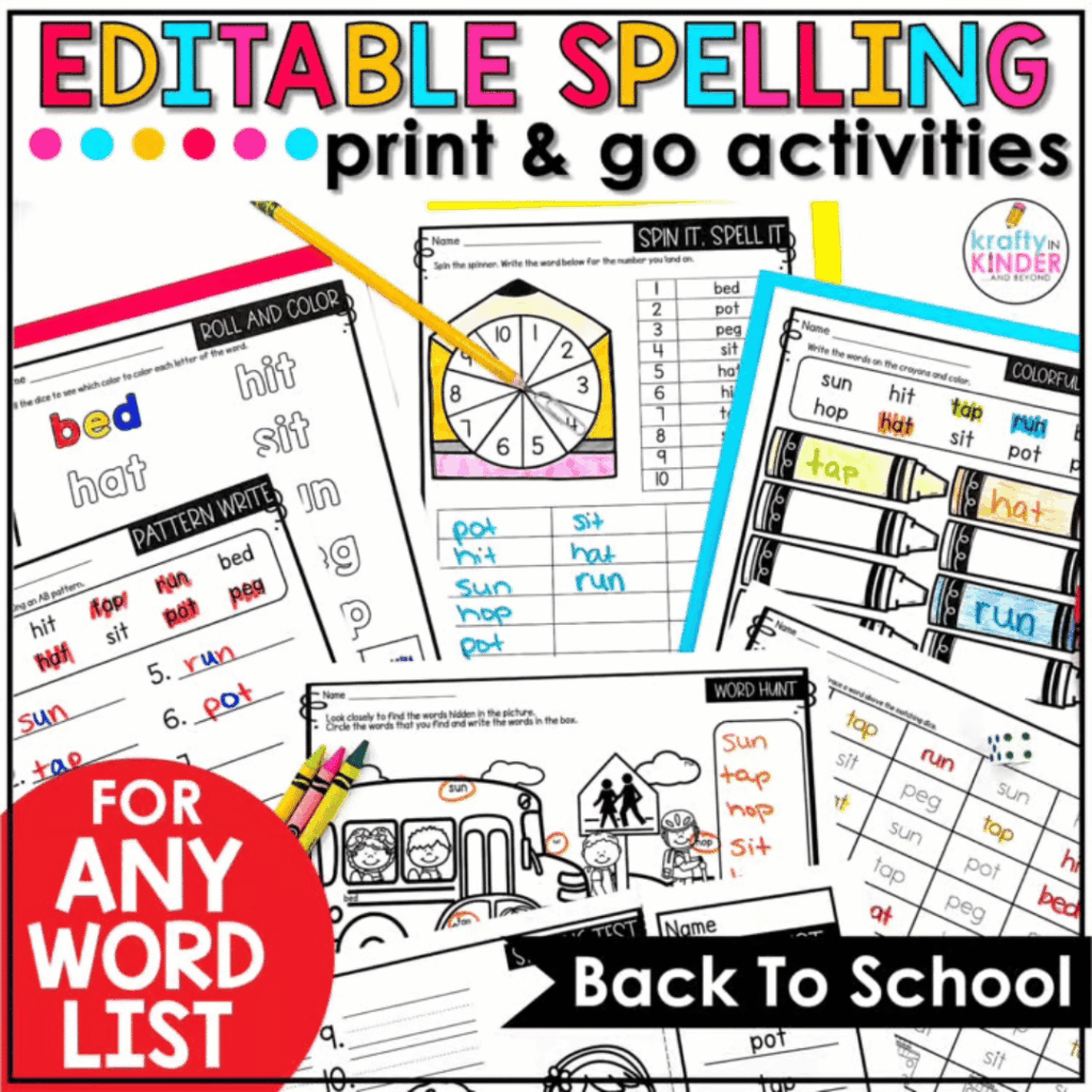 These back to school spelling activities are editable so they can be used with any word list.