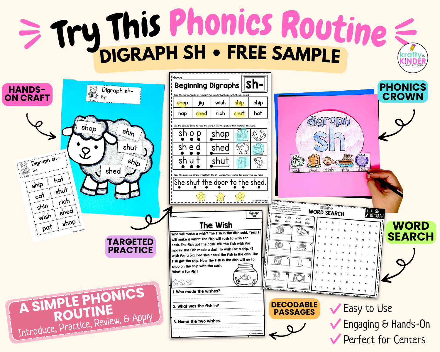 Free digraph SH phonics routine sample
