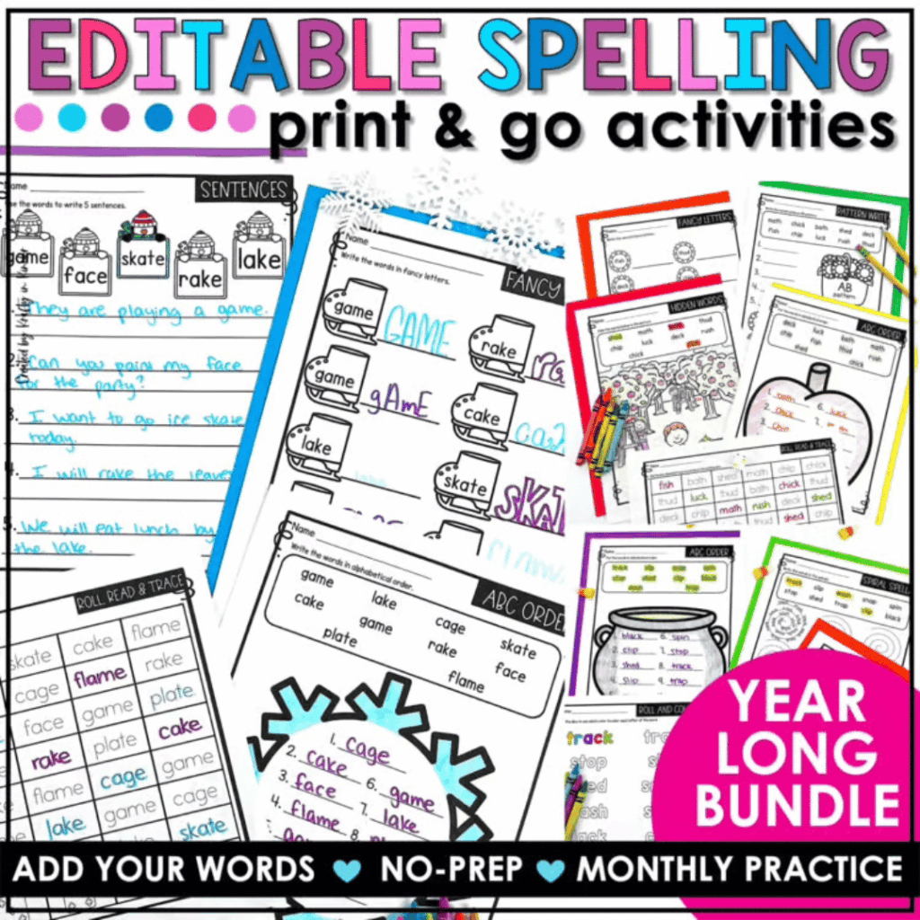 This year long bundle of spelling activities will simplify your spelling lessons from August to May!