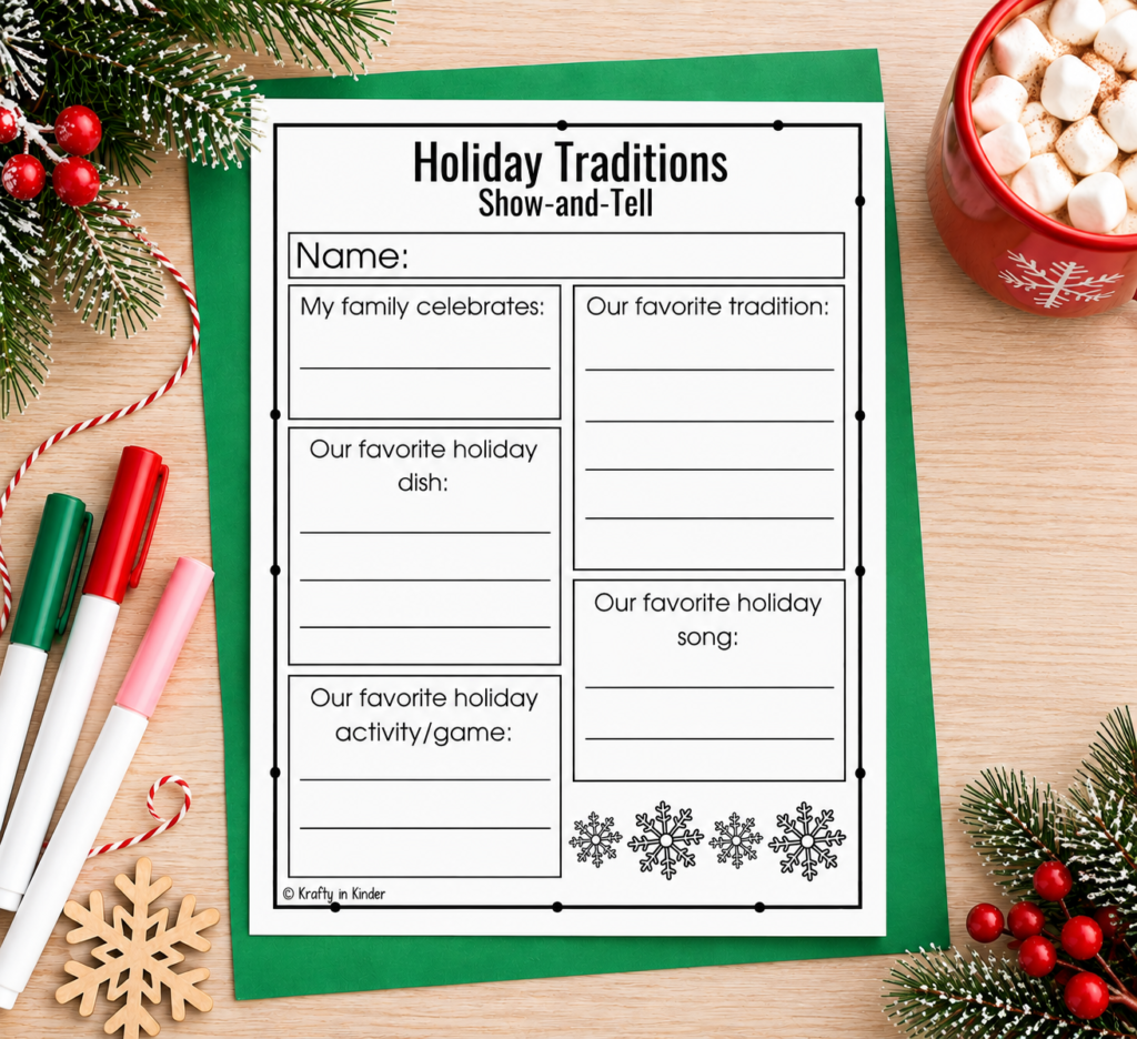Free Holiday Traditions Take-Home Project for kindergarten and first grade